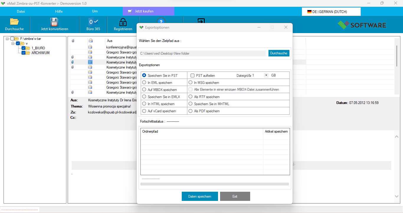 Zimbra to PST Converter konvertiert Zimbra-Mail in Outlook PST